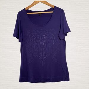 ESCADA Scoop Neck Short‎ Sleeve Tee Shirt Embellished Purple Size 42 / L